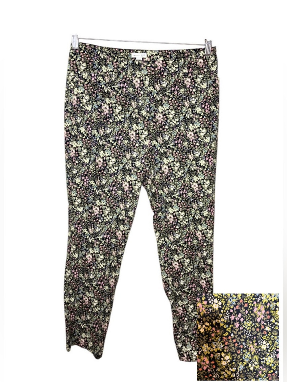 J.Jill Black Pink Green Floral Slim Ankle Pants Cottagecore Spring Chic Size 8